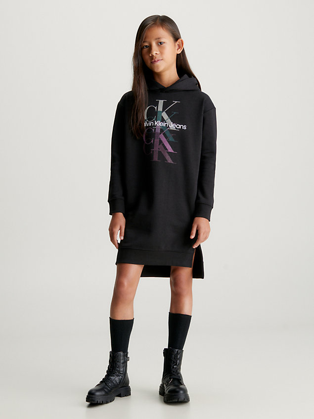 black fleece logo hoodie dress for girls calvin klein jeans