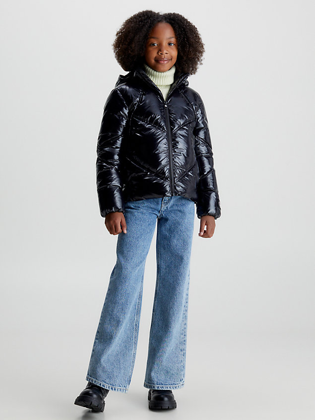 black glanzend pufferjack voor meisjes - calvin klein jeans