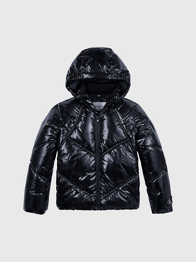 ck black glossy puffer jacket for girls calvin klein jeans
