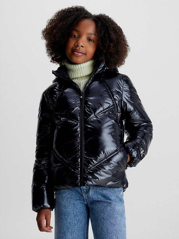 ck black glossy puffer jacket for girls calvin klein jeans
