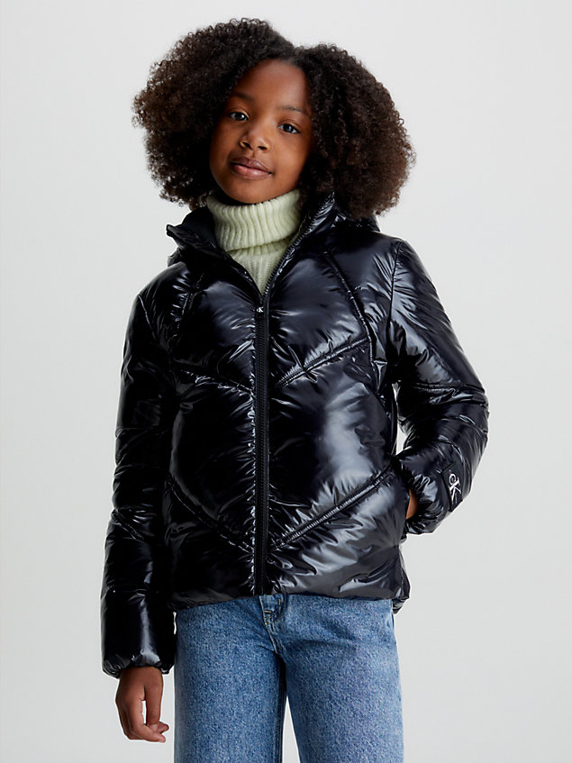 black błyszcząca kurtka puchowa dla dziewczynki - calvin klein jeans