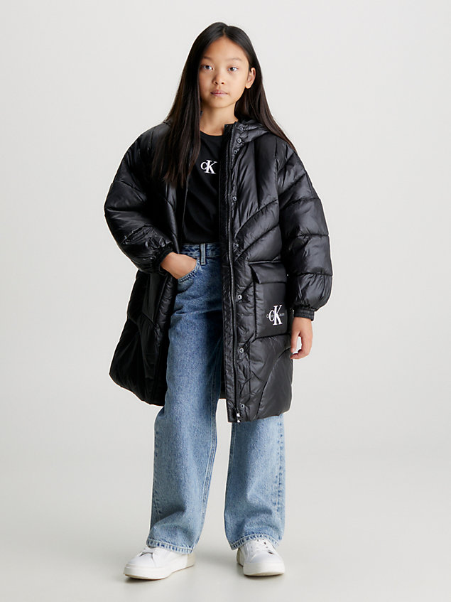black gewatteerde jack met oversized dekbed voor meisjes - calvin klein jeans