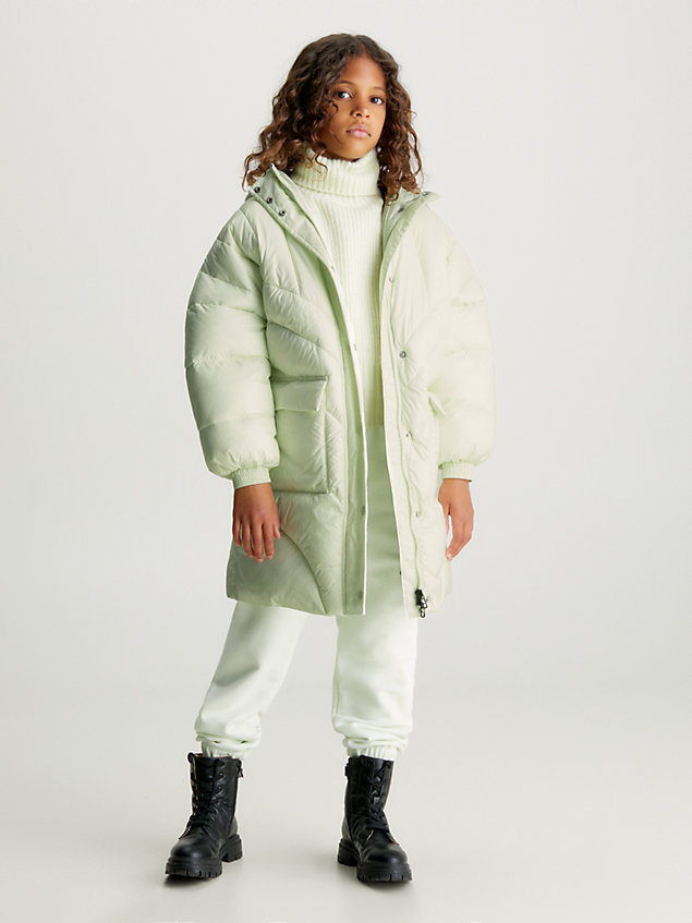 cappotto imbottito di piuma oversize green da bambina calvin klein jeans