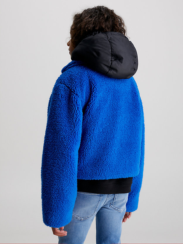 kettle blue layered teddy jacket for girls calvin klein jeans