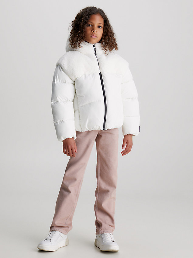 white teddy puffer jacket for girls calvin klein jeans