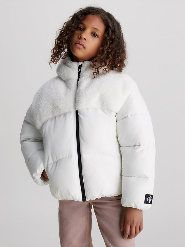 white teddy puffer jacket for girls calvin klein jeans