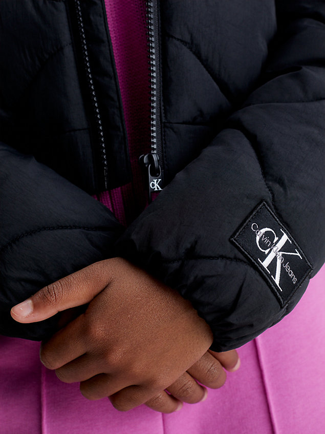 black pikowana kurtka puchowa z kapturem dla dziewczynki - calvin klein jeans