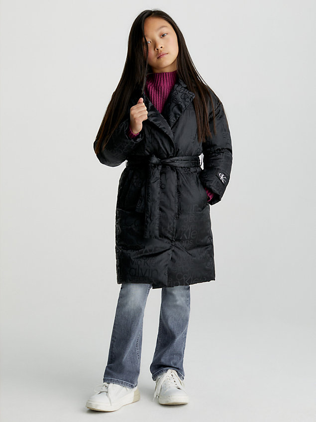 black logo jacquard blazer coat for girls calvin klein jeans