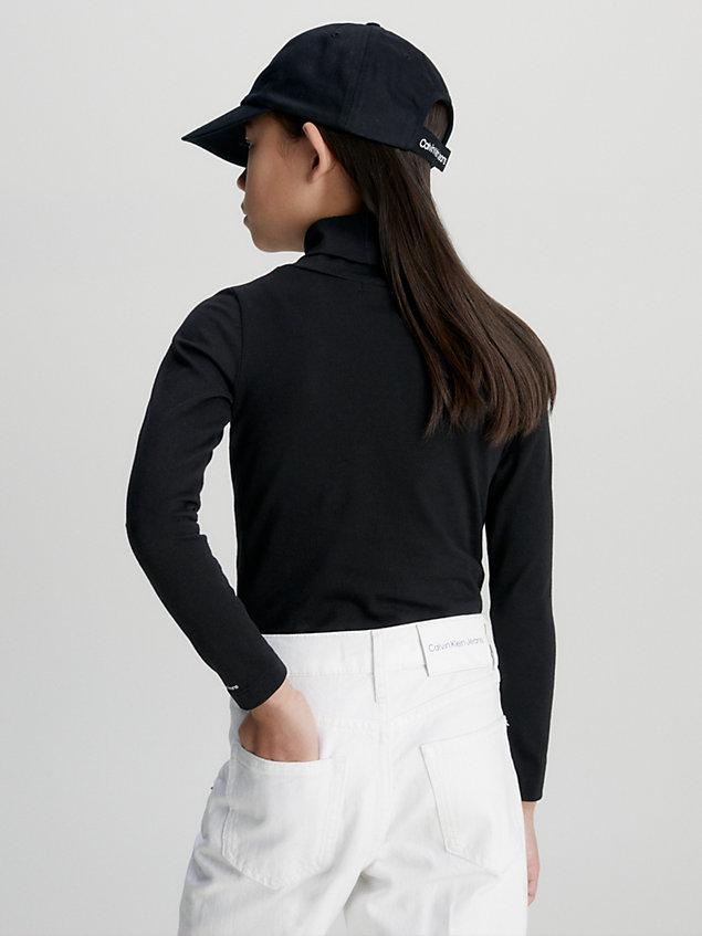 black slim roll neck logo top for girls calvin klein jeans