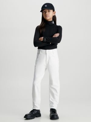 black slim roll neck logo top for girls calvin klein jeans