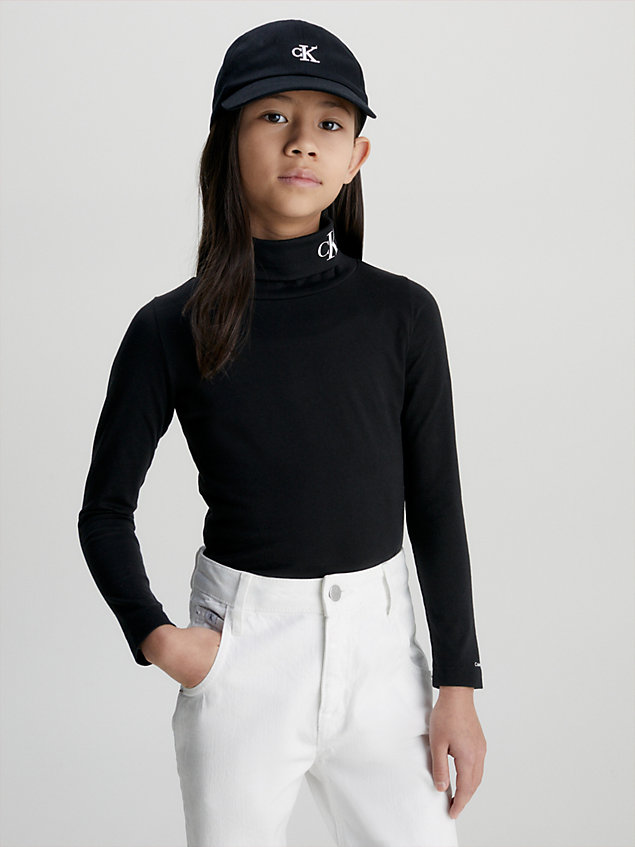 black slim top met col en logo voor meisjes - calvin klein jeans