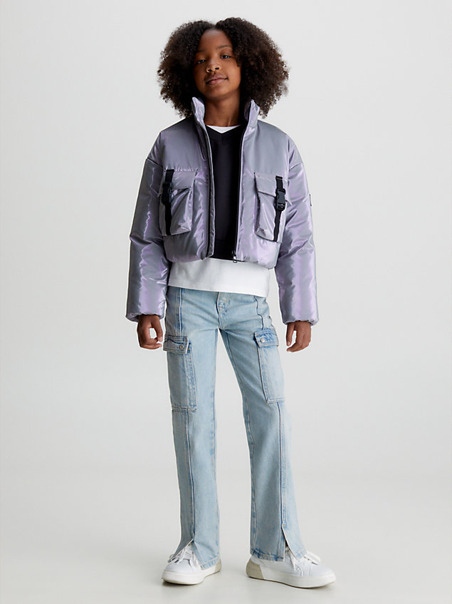 purple połyskująca ocieplana kurtka dla dziewczynki - calvin klein jeans