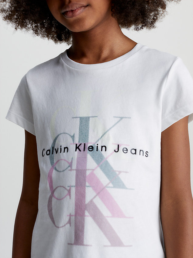 t-shirt con logo slim white da bambina calvin klein jeans