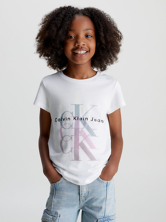 white slank logo t-shirt voor meisjes - calvin klein jeans