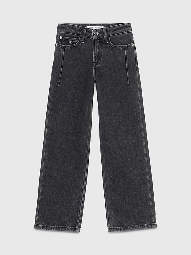 denim jeans met hoge taille en wijde pijpen voor meisjes - calvin klein jeans