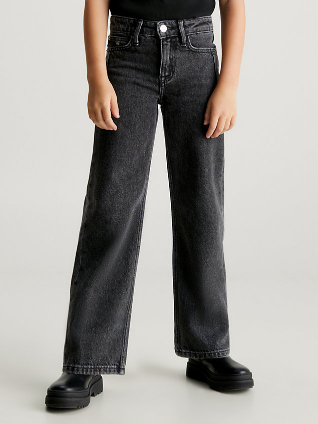 denim jeans met hoge taille en wijde pijpen voor meisjes - calvin klein jeans