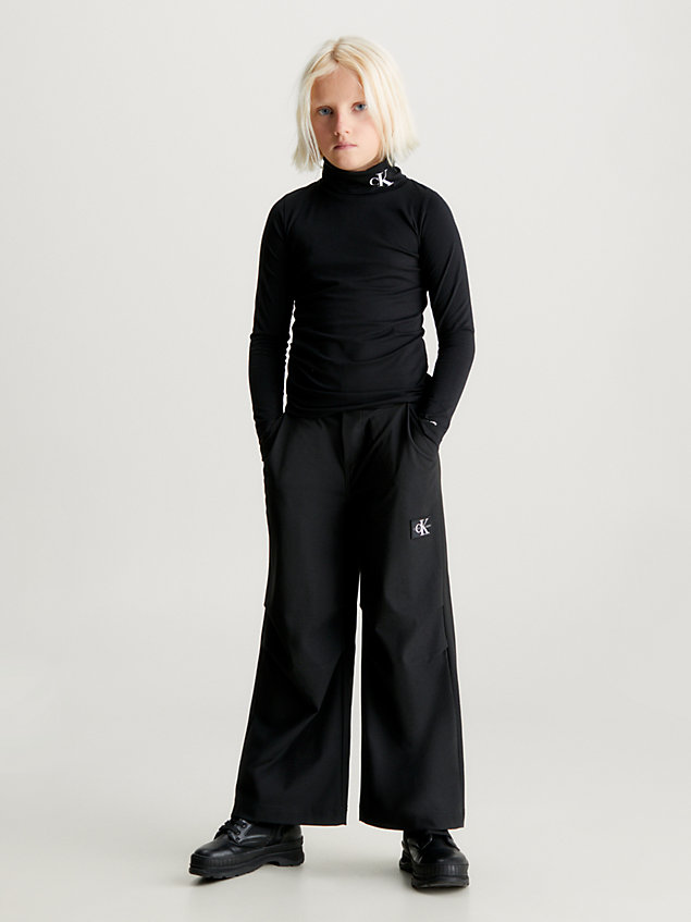 black joggingbroek met wijde pijpen voor meisjes - calvin klein jeans