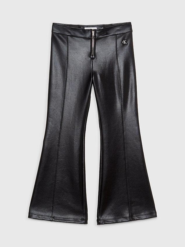 pantaloni a zampa in tessuto 3d rivestito black da bambina calvin klein jeans