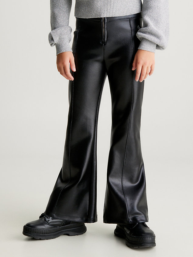 black powlekane spodnie z rozszerzanymi nogawkami dla dziewczynki - calvin klein jeans