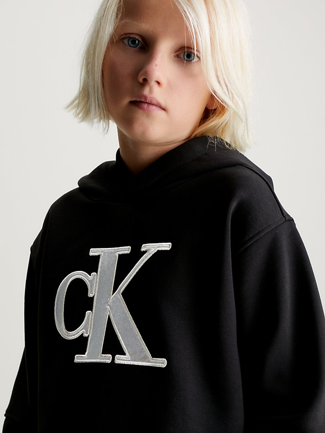 black relaxed hoodie met logo voor meisjes - calvin klein jeans