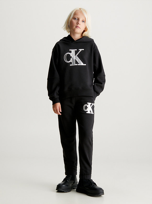 black relaxed hoodie met logo voor meisjes - calvin klein jeans