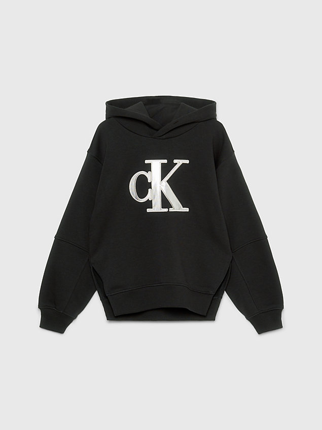 black relaxed logo hoodie for girls calvin klein jeans