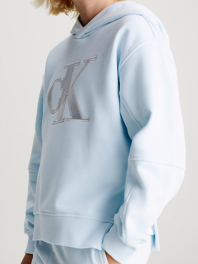 blue relaxed hoodie met logo voor meisjes - calvin klein jeans
