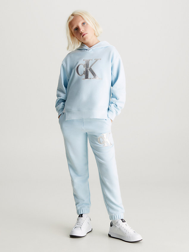 blue relaxed logo hoodie for girls calvin klein jeans