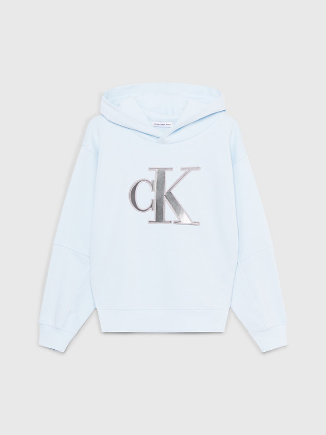 blue relaxed logo hoodie for girls calvin klein jeans