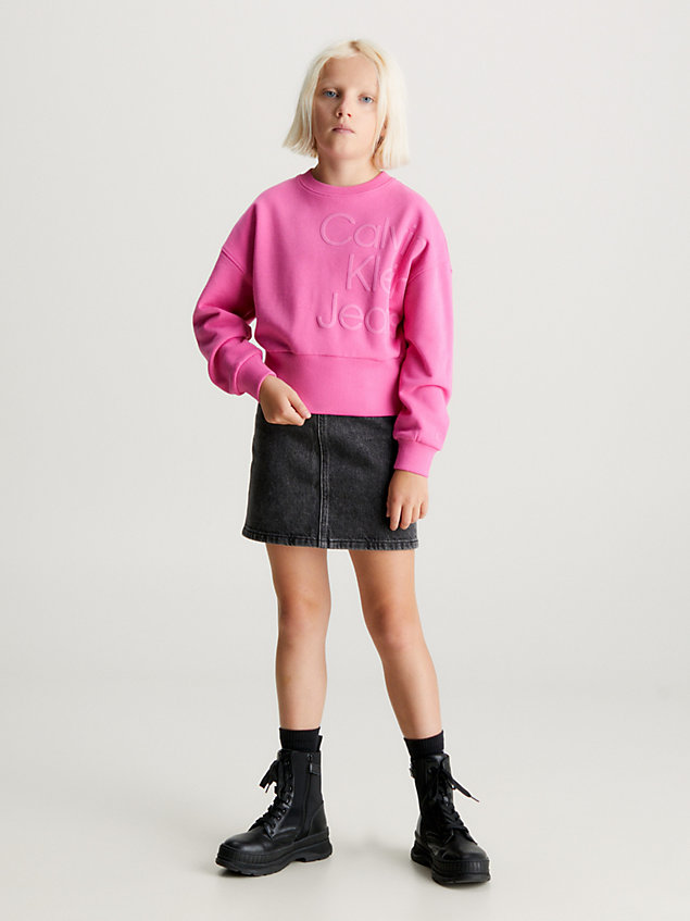 pink hoekig sweatshirt met logo voor meisjes - calvin klein jeans