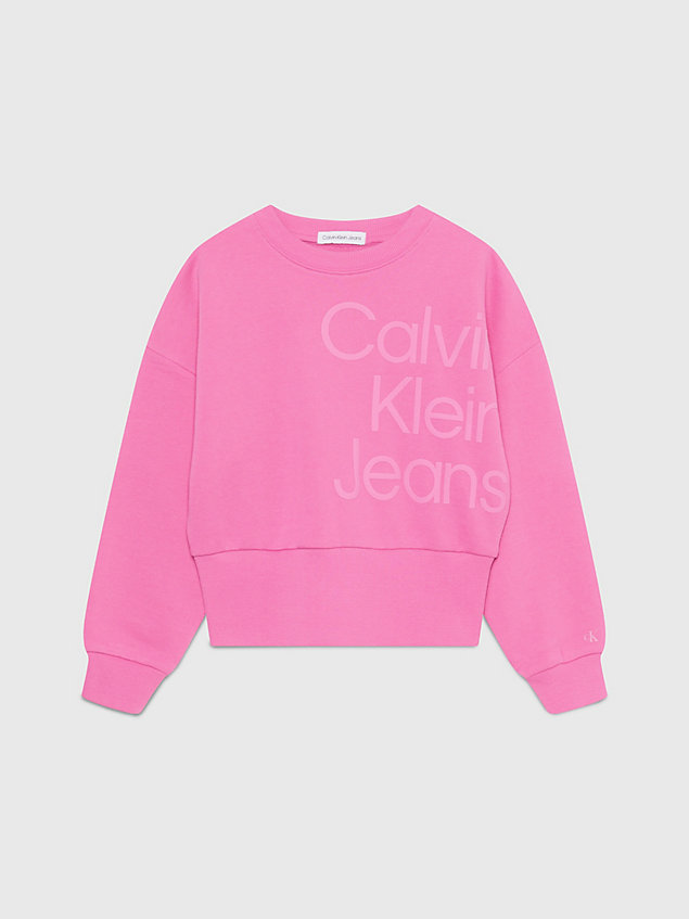 felpa con logo taglio a sacchetto pink da bambina calvin klein jeans