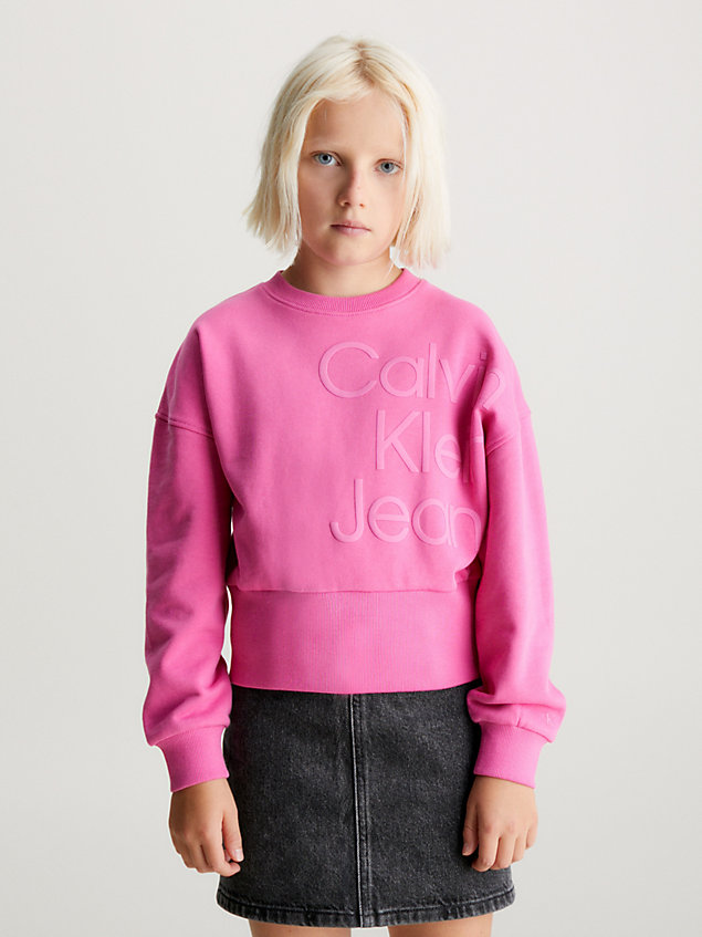 pink luźna bluza z logo dla dziewczynki - calvin klein jeans