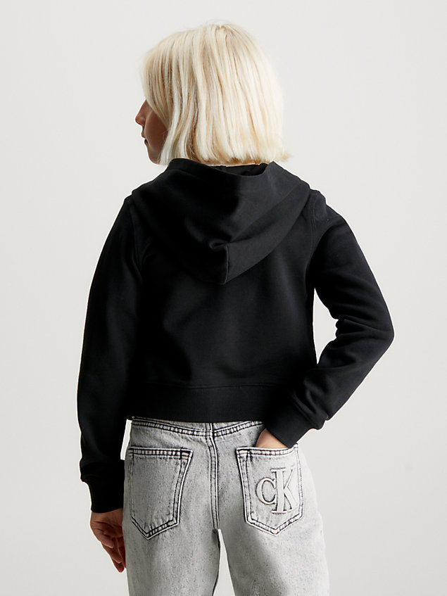 black schmaler logo-hoodie mit reißverschluss für maedchen - calvin klein jeans