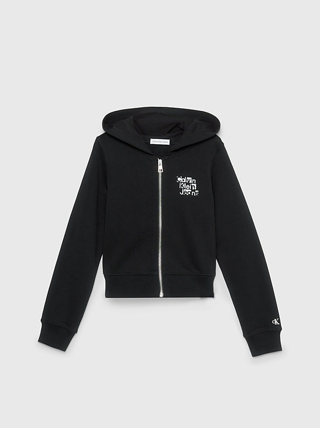 ck black slim zip up logo hoodie for girls calvin klein jeans