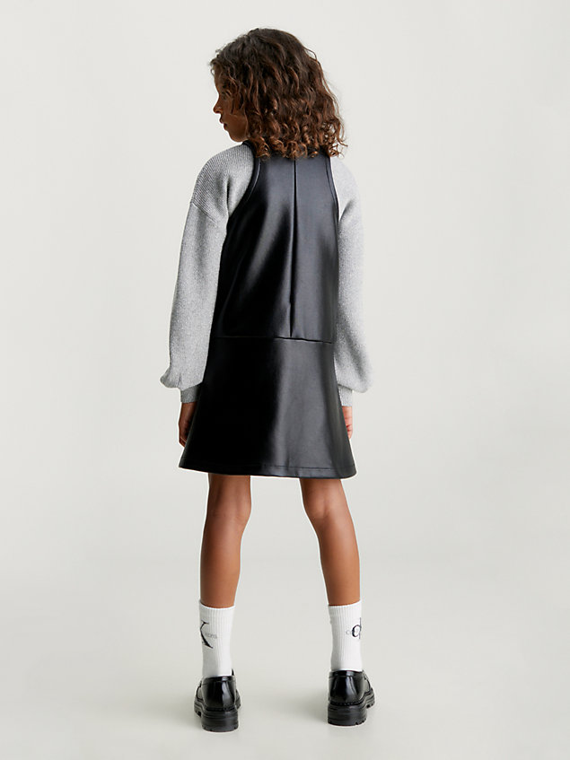 black gecoate uitlopende sleeveless jurk voor meisjes - calvin klein jeans