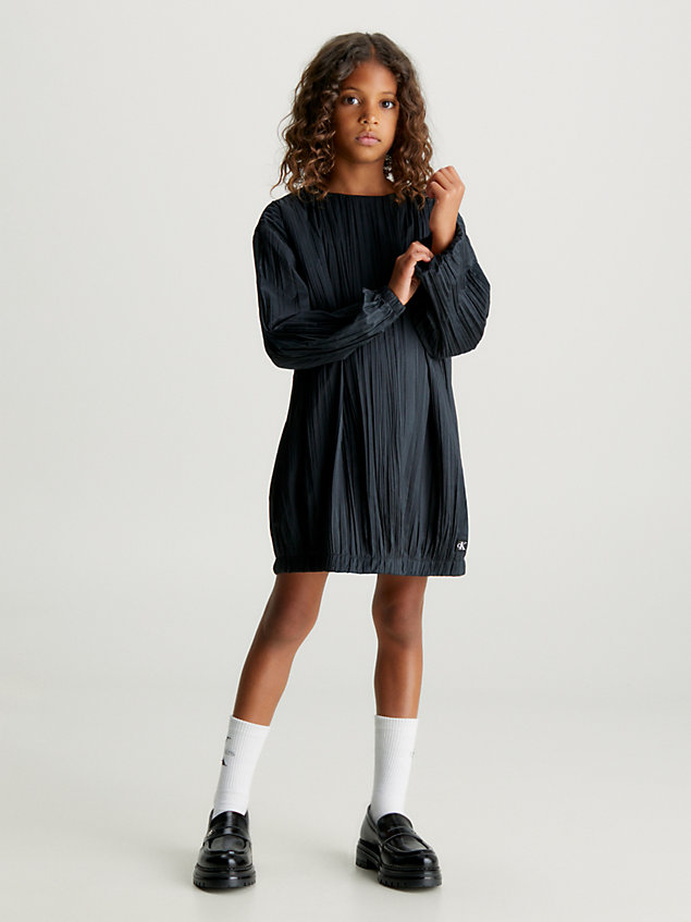 black relaxed plisse dress for girls calvin klein jeans