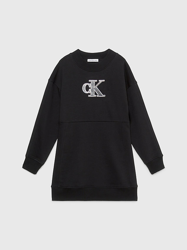 black relaxed sweatshirtjurk met logo voor meisjes - calvin klein jeans