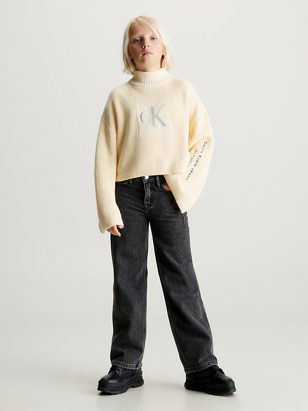 yellow oversized layered logo jumper for girls calvin klein jeans