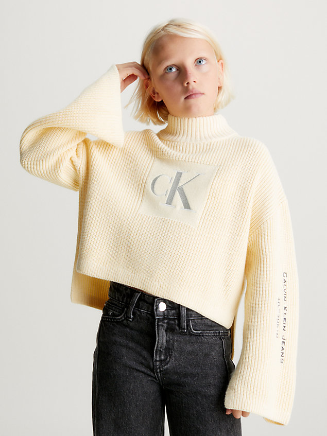 maglione con logo a strati oversize yellow da bambina calvin klein jeans
