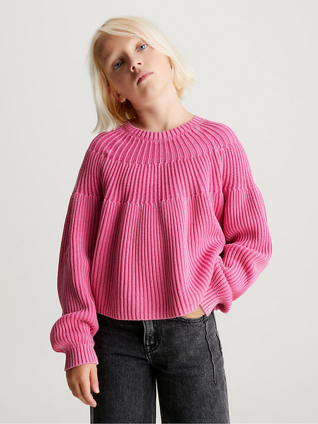 pink kastiger pullover mit gebleichter struktur für mädchen - calvin klein jeans