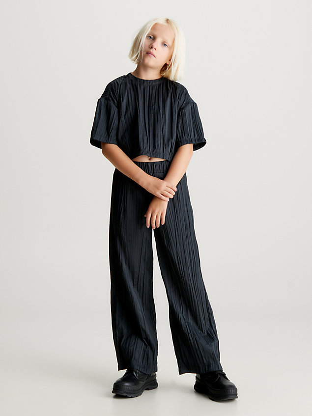 black hoekige plissé top voor meisjes - calvin klein jeans