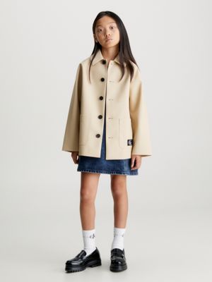 warm sand soft coated mac coat for girls calvin klein jeans