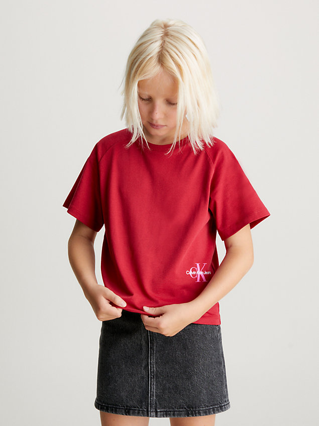 red hoekig t-shirt met logo voor meisjes - calvin klein jeans