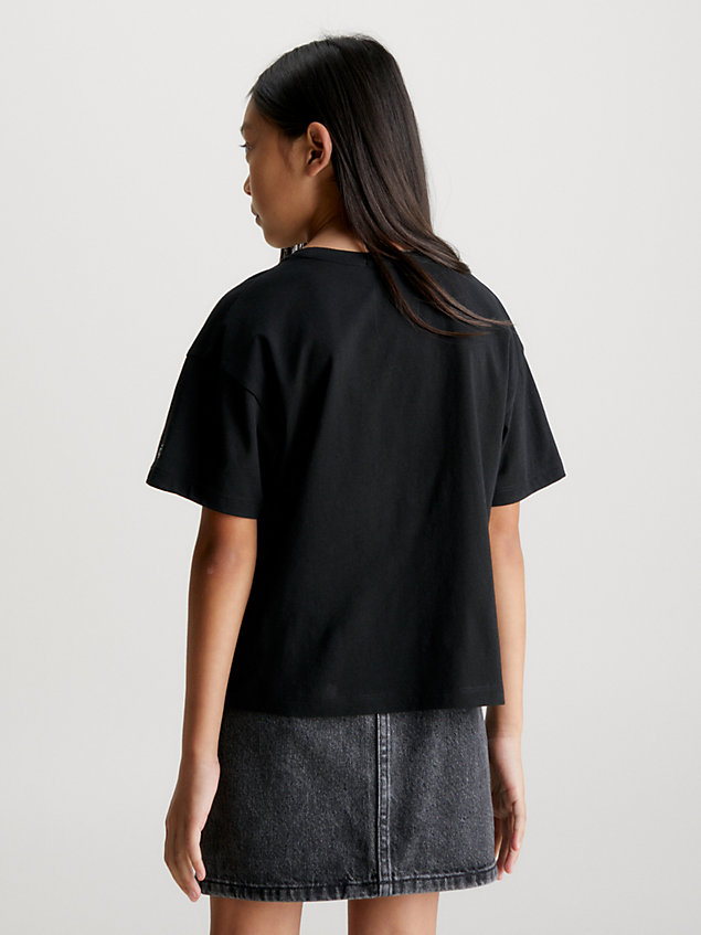 black hoekig t-shirt met logo voor meisjes - calvin klein jeans