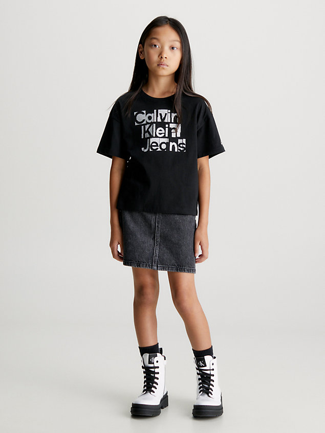 t-shirt con logo taglio squadrato black da bambina calvin klein jeans