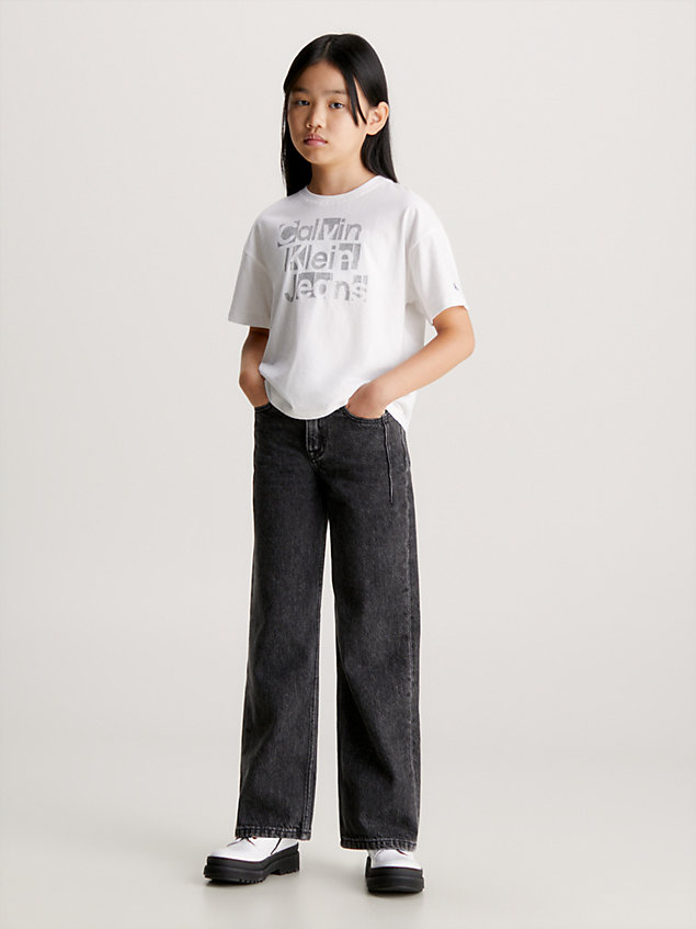 white boxy logo-t-shirt für maedchen - calvin klein jeans