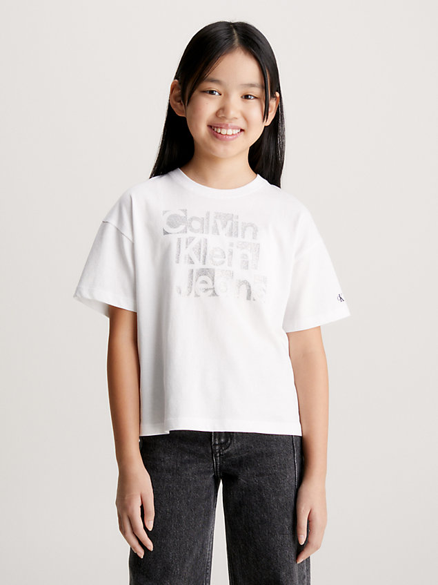 white hoekig t-shirt met logo voor meisjes - calvin klein jeans