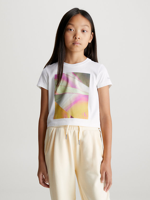 bright white cropped graphic t-shirt for girls calvin klein jeans