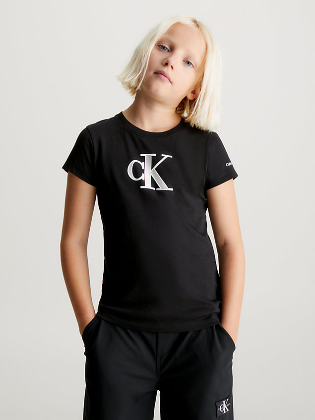 t-shirt con logo slim black da bambine calvin klein jeans