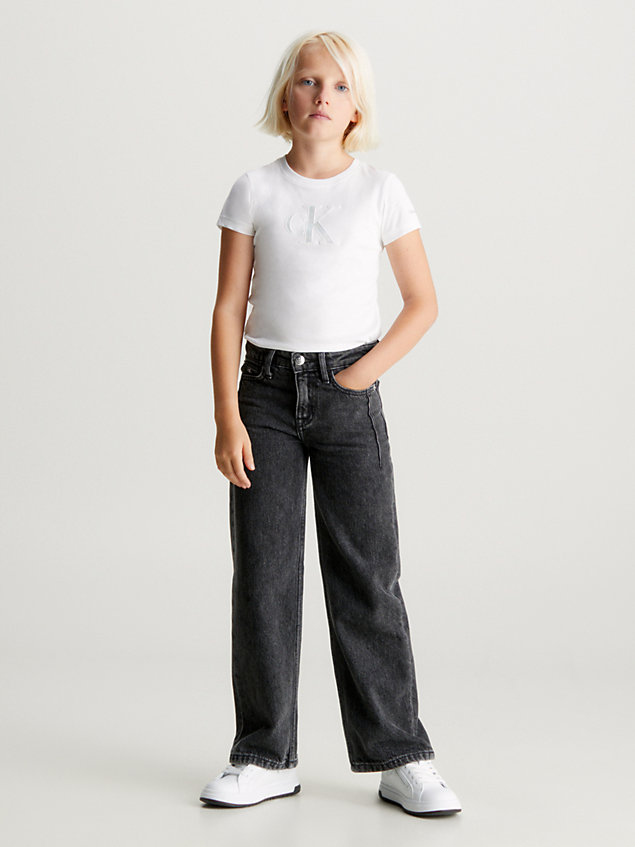 white schmales logo-t-shirt für maedchen - calvin klein jeans